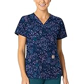 Carhartt Scrubs C13414 Women's Modern Fit V-Neck Print Scrub Top XX-Large Geo Logo Navy