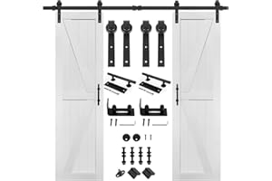S&Z TOPHAND® 24in x 84in MDF Double Barn Door with 8FT Sliding Door Hardware Kit, Solid Barn Door Slab Covered with Water-Proof PVC Surface