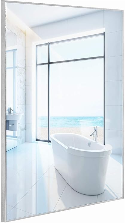 Espejo de baño rectangular con marco de metal de 50,8 x 71 cm, moderno