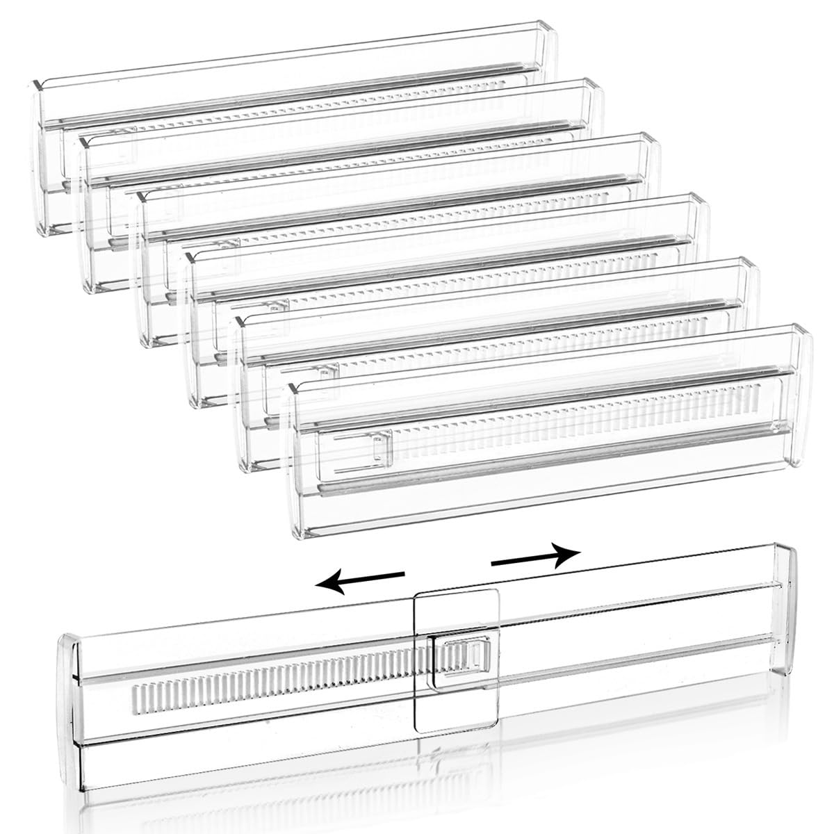NCONCO 7 Pack Drawer Dividers, Adjustable Drawer Dividers, Expandable from 11-20 Kitchen Drawer Organizer, Clear Plastic Drawers Separators for Clothing Kitchen Utensils Office