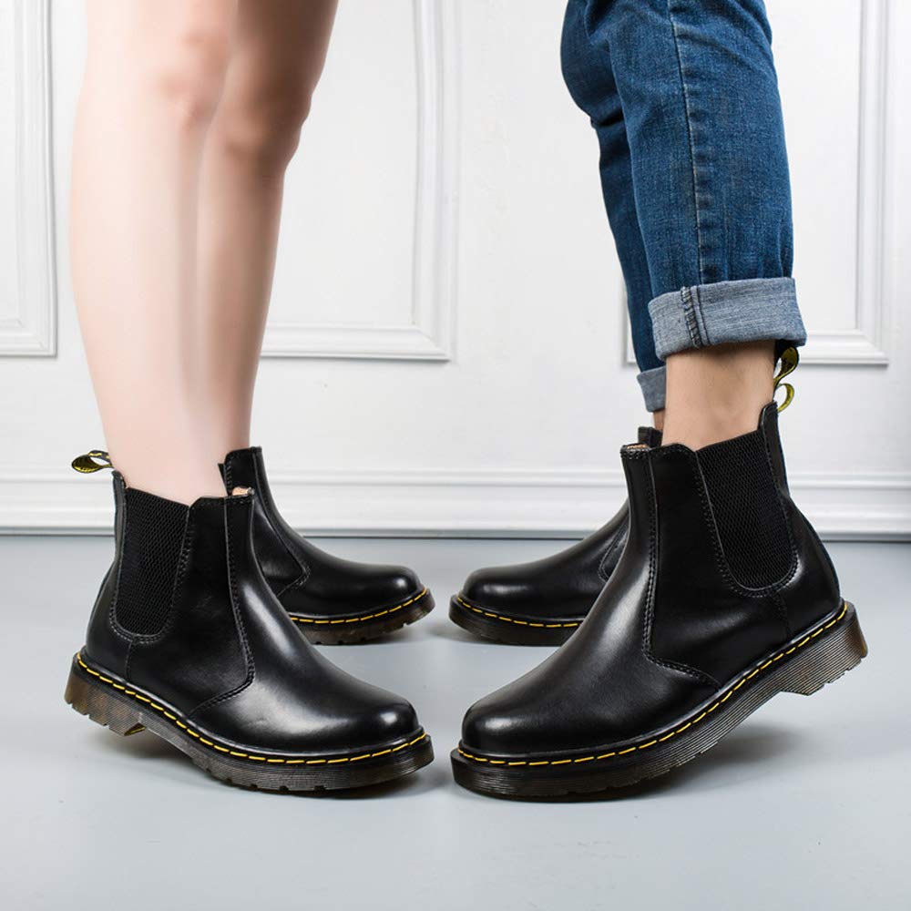 MARITONY Chelsea Boots for Women, Dress Fashion Winter Fur Lined Work Combat Waterproof Leather Ankle Chukka Booties for Men, Black 39