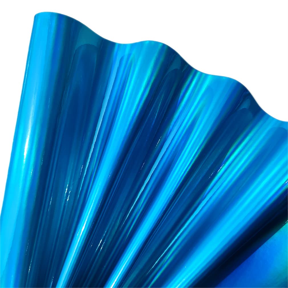 30x135cm Holographic Faux Leather Vinyl, Metallic Mirrored Crafts Fabric for Hair Bows Bags Keychains Making (Teal) — image 1