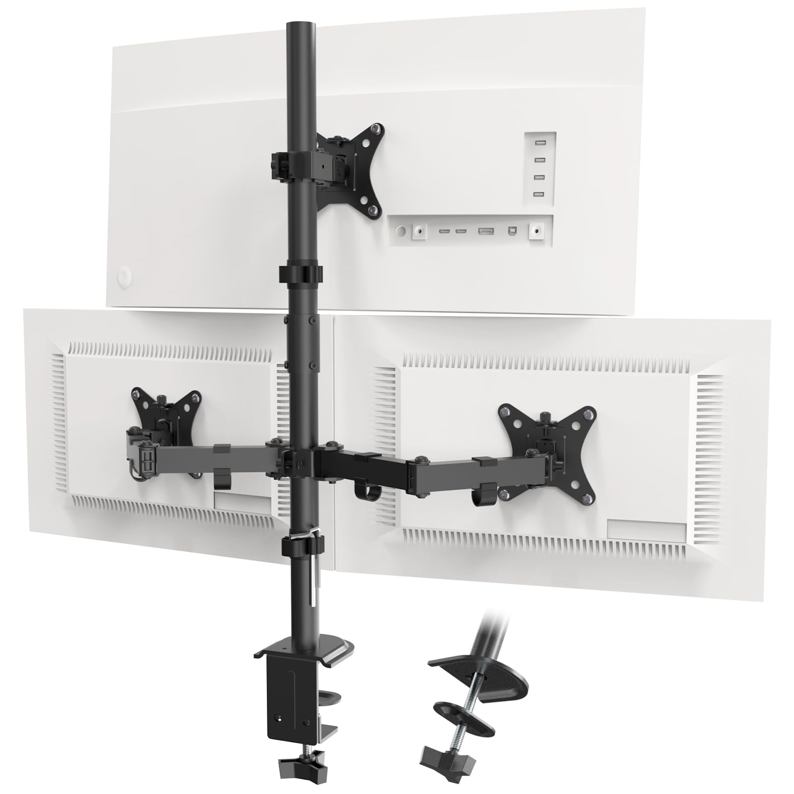 PUTORSEN Triple Monitor Arm, 30.5 inch Tall pole Triple Monitor Stand for 3 x 13"-32" Screens,Height Adjustable,Max Load 19.8lbs Per Screen,2 Mounting Options, VESA 75x75/100x100, Black
