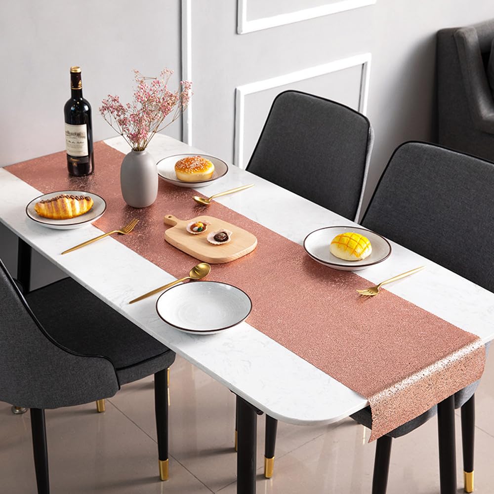 Hosoncovy Hollow Table Runner Non-slip Decorative PVC Table Mats Placemat Heat Resistant Mats for Home Party Kitchen Dining Wedding Decor (150CM X 33CM) (Rose Gold)