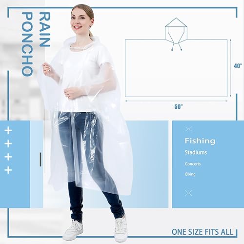 thumbnail image 2 of Kids Rain Poncho TUNCHMO Family Pack Disposable Rain Ponchos - 6 Pack Extra Thick S With Hoods Emergency Poncho 2 of 12