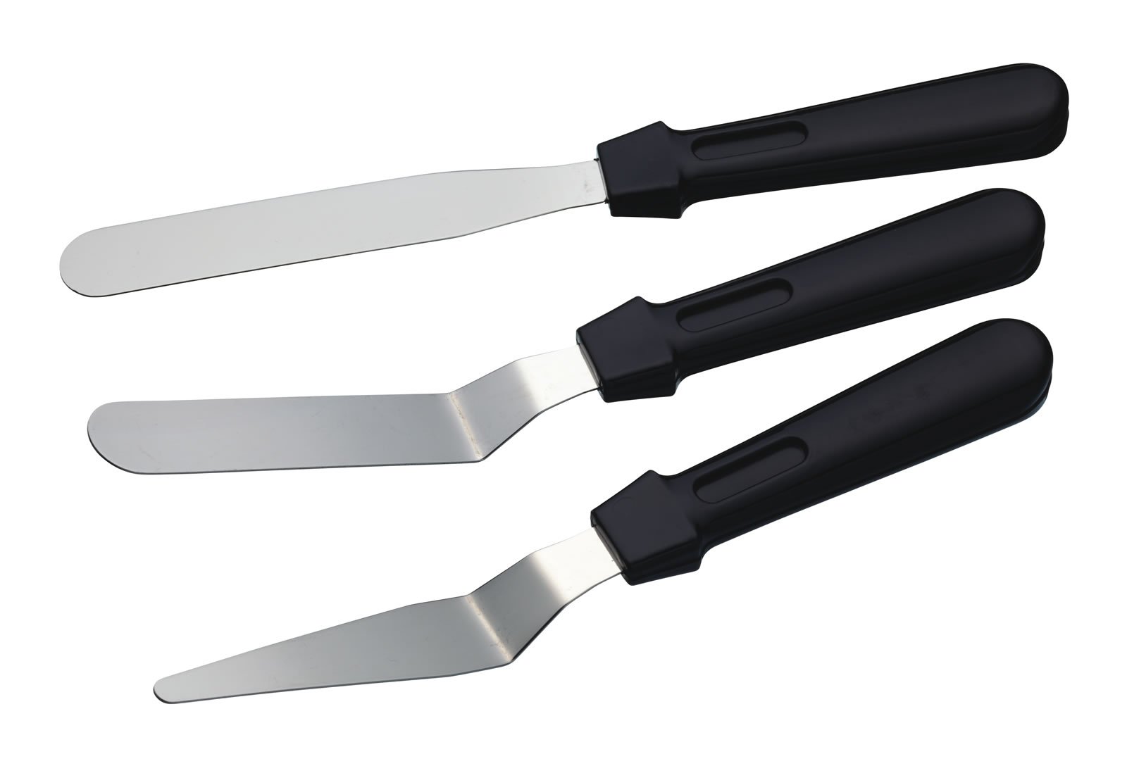 KitchenCraft Cake Spatula Set with 3 Small Stainless Steel Palette Knives for Baking, Silver/Black