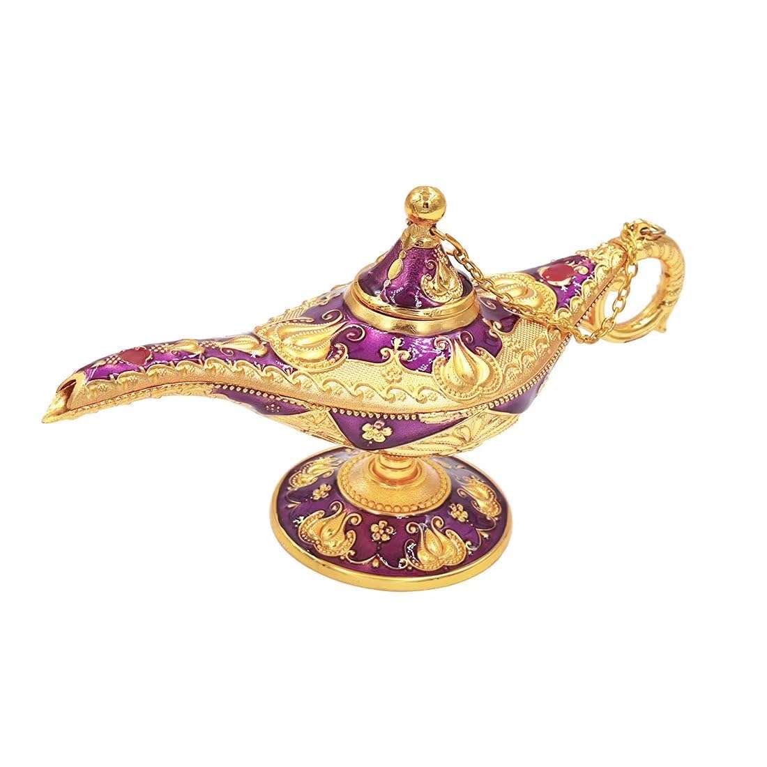 Photo 1 of Hourwof Vintage Aladdin Magic Genie Lamp,Arabian Nights Costume Prop Lamp for Wedding Theme Party,Legend Wishing Light for Home Tabletop Decor Halloween Christmas Birthday Gift,Small Purple