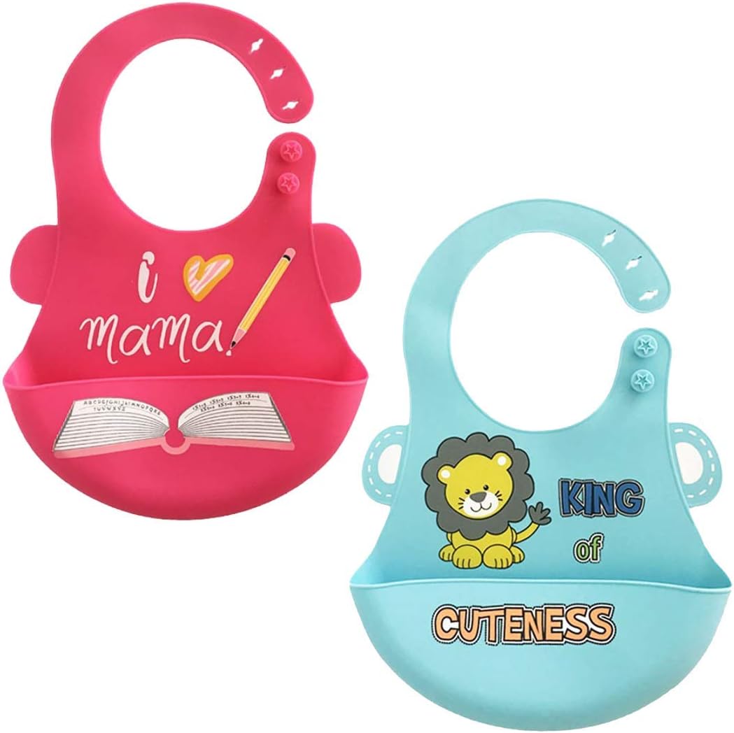 MotherLike Silicone Bibs for Babies Set of 2 Waterproof Bibs - Best Gift for Babies (Dark Pink - Blue)