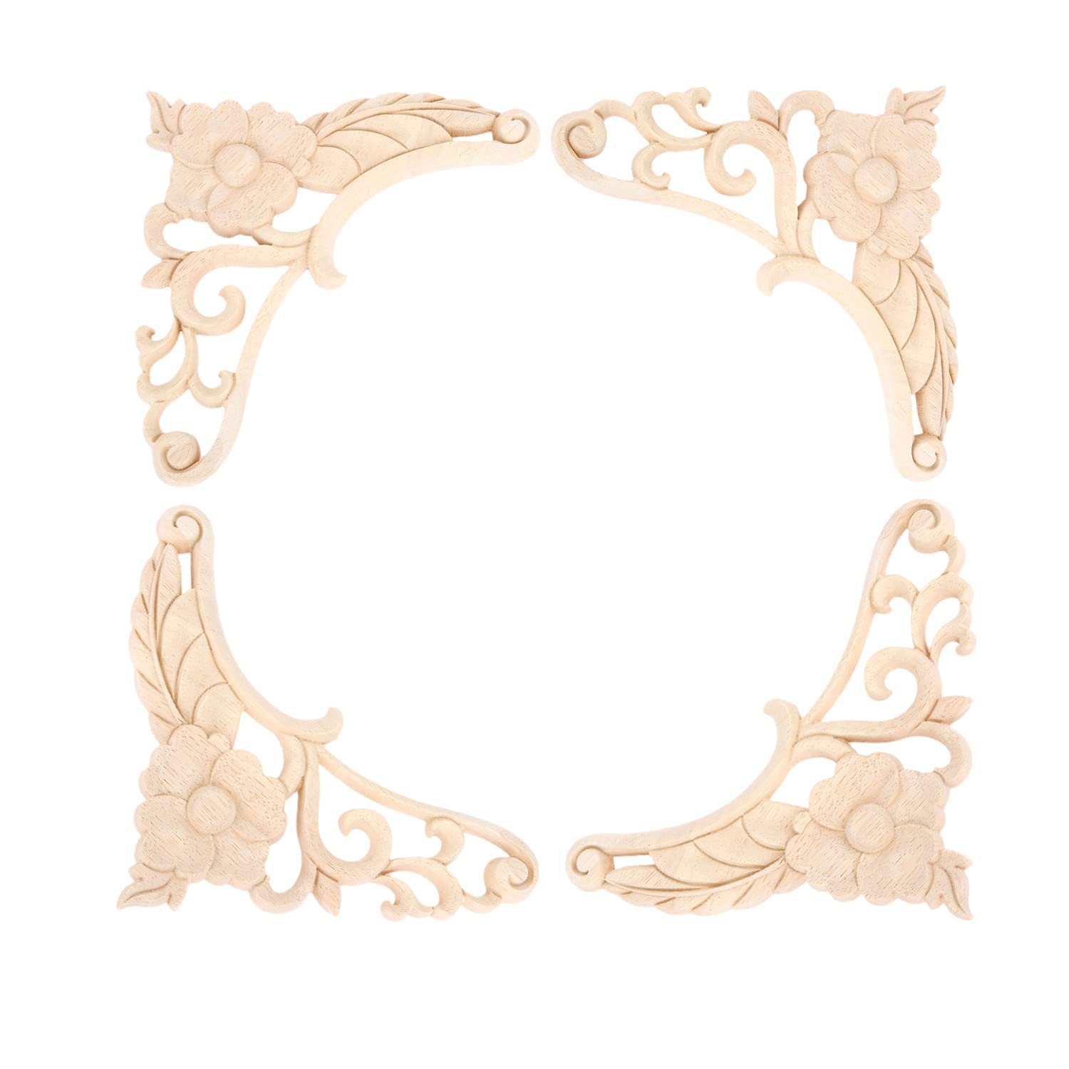 MUXSAM 4Pcs Long Wood Carved Furniture Appliques Unpainted DIY Idyllic Style Wooden Furniture Decal, Art Craft Decoration Wall Decor Crafts 18x18cm