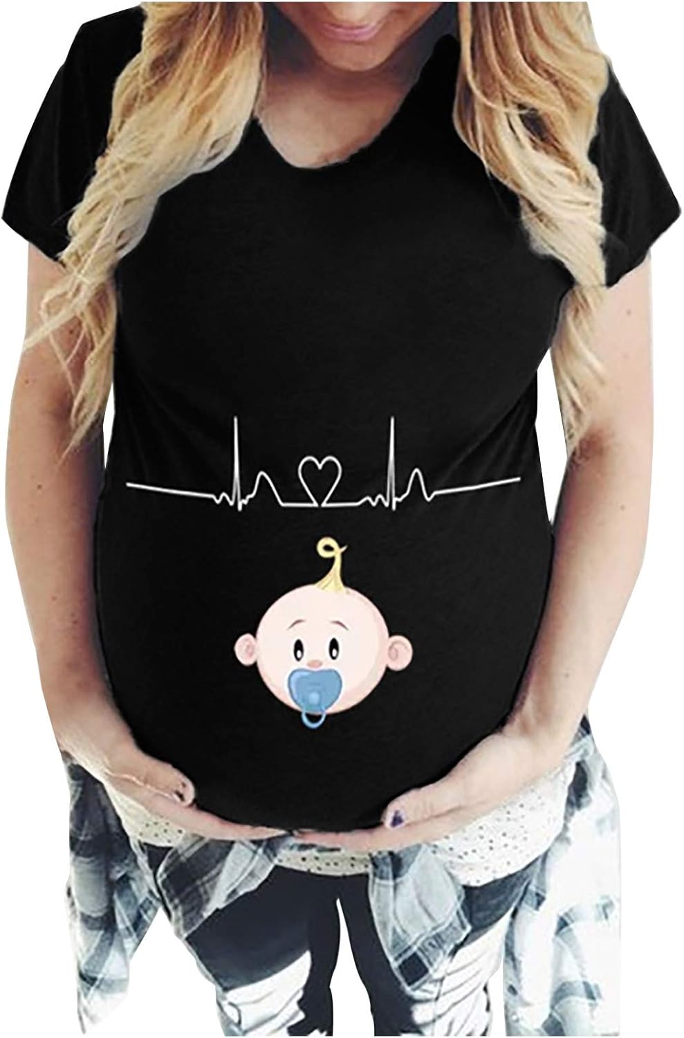 Leirke Women's Maternity Shirts Short Sleeve Tops Comfy Black Shirts