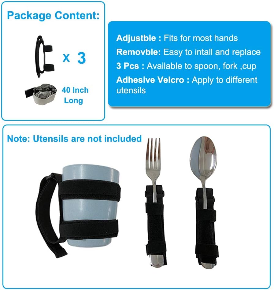 Adaptive Utensils Universal Cuff for Elderly Adults Utensil Holders Parkinsons Feeding Arthritis Disabled Tremors Patients Eating Hand Straps (3 PCS Cuffs): Health & Personal Care