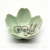 BESSKON Ring Dish, Ceramic Jewelry Tray, Trinket Holder for Bathroom Nightstand, Small Decorative Bowl (Green)