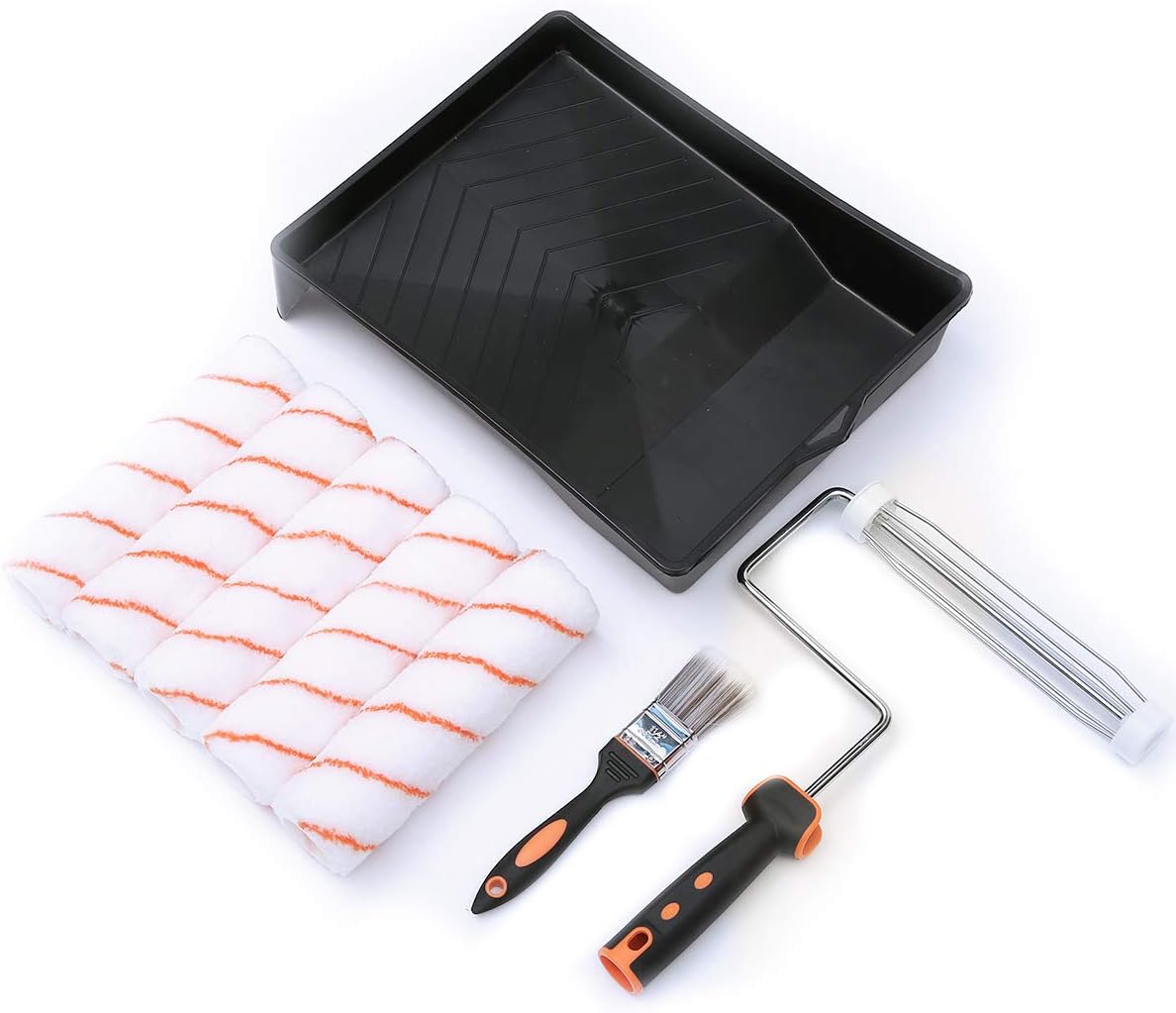 Jeteven 9 inch Paint Roller Frame with 5 Sleeves Paint Brush Paint Tray