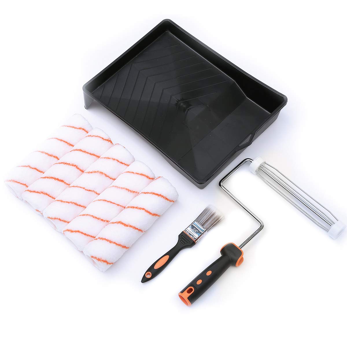 Jeteven 8pcs Farbroller Kit Renovierungsset,5 lackierwalze set mit 1 Farbwanne mit 1Flachpinsel mit 1 Bügel