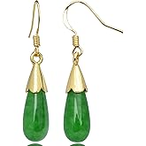 Vintage 925 Sterling Silver Jade Dangle Earrings for Women, Natural Green Hetian Jade Drop Earring Hook Jewelry Lucky Chinese Gift for Her (Golden hook)