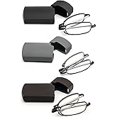 prtcslwd 2 Pack Folding Reading Glasses Stainless Steel Mini Anti-Blue Light Blocking Reader for Men Women