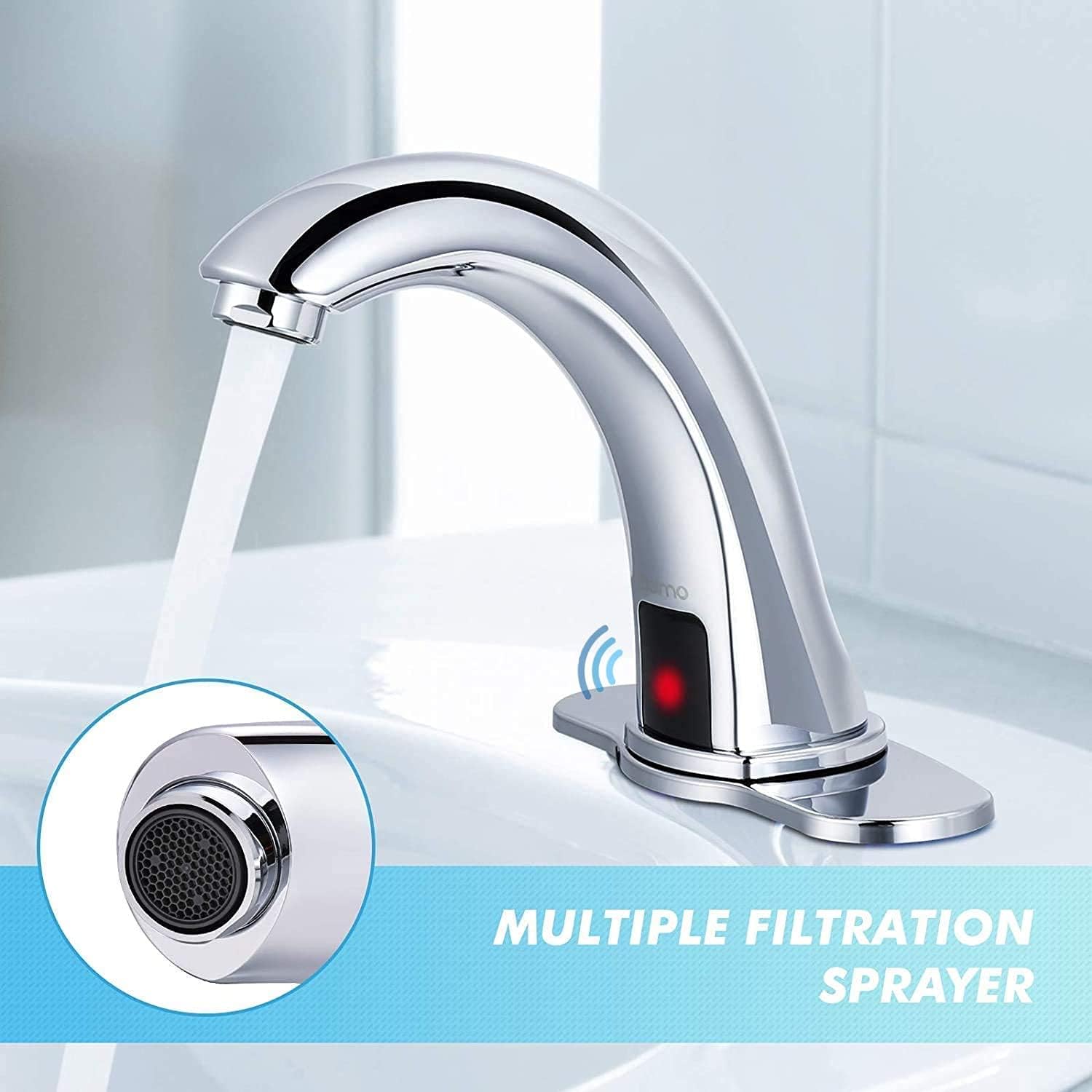 Dalmo Automatic Sensor Touchless Bathroom Sink Faucet with Hole Cover Plate, Chrome Hands Free Bathroom Water Tap with Control Box and Temperature Mixer, 1-Hole/3-Hole Vanity Faucet, Battery Powered: Home Improvement