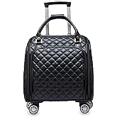 feilario 16in Leather Softside Underseat Carry on Suitcases Expandable Spinner Wheels Travel Luggage