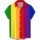 Men's Pride Shirt Short Sleeve Outfits Gay Rainbow LGBT Button Up Shirt