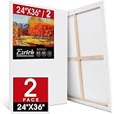 ESRICH Stretched Canvas for Painting 24x36 Inch, 2 Pack Large Canvas for Painting, Primed Acid-Free Cotton Blank Canvases 24x36 Inch, Large Painting Canvas for Oil Paint,Watercolor,Acrylic Paint.