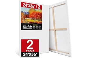 ESRICH Stretched Canvas for Painting 24x36 Inch, 2 Pack Large Canvas for Painting, Primed Acid-Free Cotton Blank Canvases 24x36 Inch, Large Painting Canvas for Oil Paint,Watercolor,Acrylic Paint.