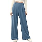 EVALESS Women's Fleece Lined Pants Wide Leg High Waisted Knit Palazzo Pants Business Casual Work Trousers with Pockets