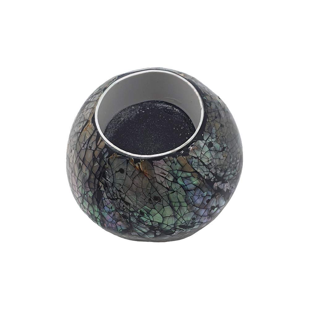 VIE Naturals Capiz Inlay Tealight Sphere, 6cm Diameter, Black/Silver,UK-VN1611-CAPIZ-RND-TLIGHT-6CM
