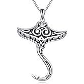 KQF Wave Necklace for Women 925 Sterling Silver Blue Sea Turtle/Whale Tail/Stingray Pendant Ocean Sea Animal Jewelry Gift