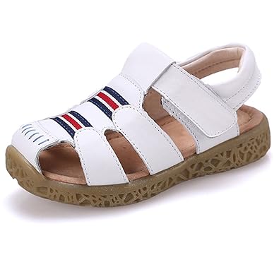 GESIMEI Unisex-Kinder Sandalen Geschlossene für Jungen Mädchen Leder Lauflernschuhe Klettverschluss Leichte Sommerschuhe