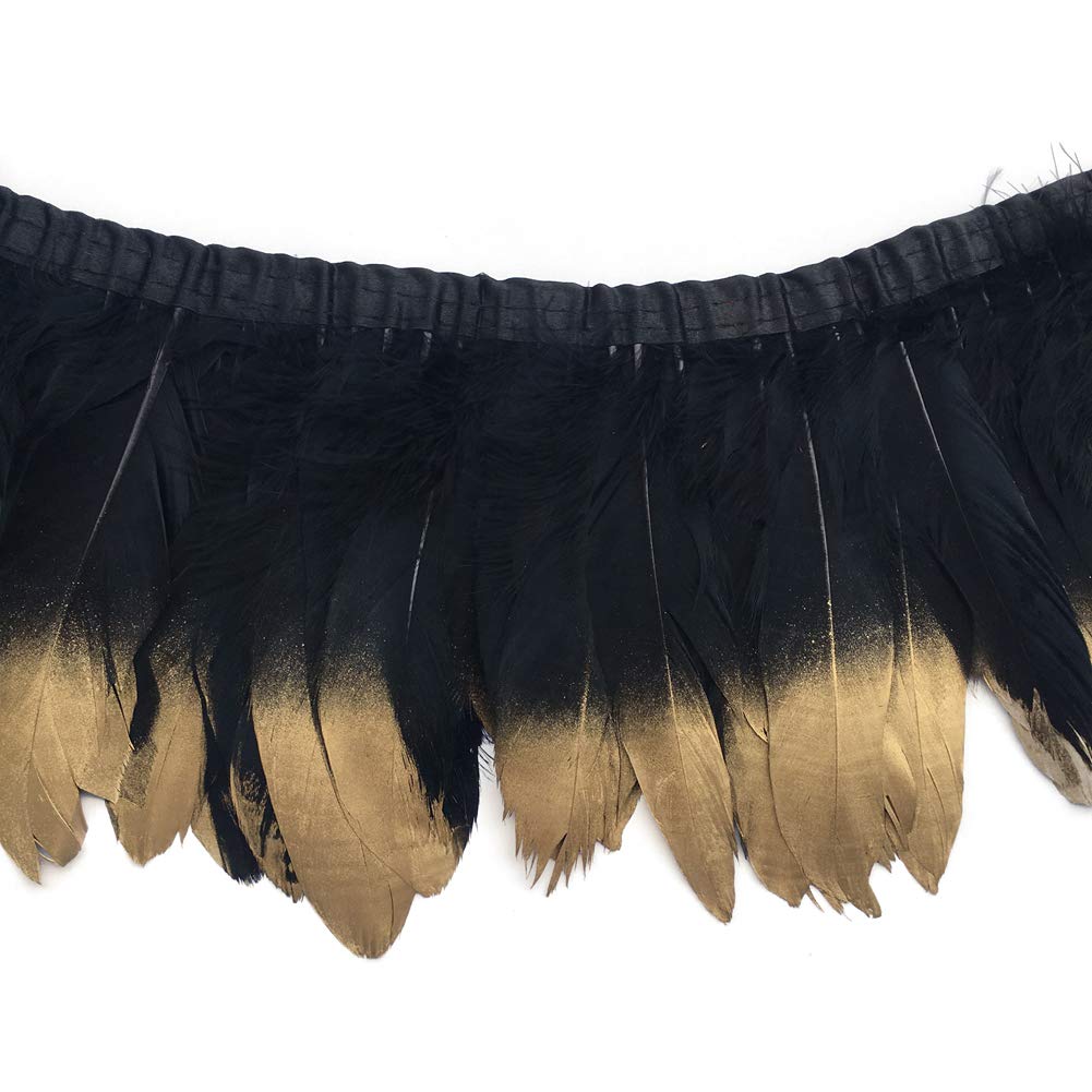 Sowder Duck Goose Feather Trim Fringe 2 Yards(Black and Gold)