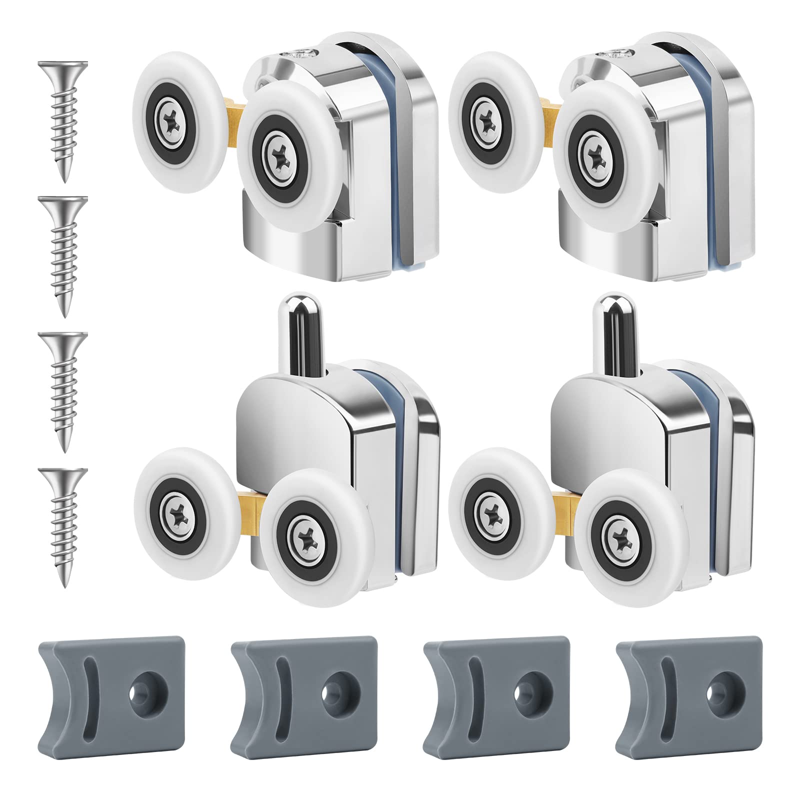 Talifoca Shower Door Rollers, 4 Pack (2 Upper, 2 Lower), 23mm Diameter, Silver, Minimalist Style, Suitable for 4-6mm Thick Glass Doors