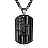 Valentines Day Gifts for Him - Initial A-Z Letter Necklace for Men Boys Kids Teen, Stainless Steel American Flag Dog Tag Pendent Chain Jewelry Birthday Gifts for him boyfriend husband dad 24Inches