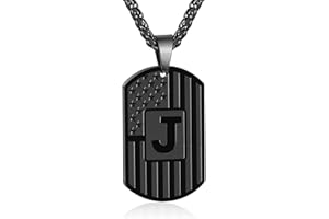 BELLINO Stocking Stuffers - Boys Gifts - Initial A-Z Letter Necklace for Men Boys Kids Teen, Stainless Steel American Flag Dog Tag Pendent Chain Jewelry Birthday Christmas Gifts for Men Kids Teens him boyfriend husband dad 24Inches