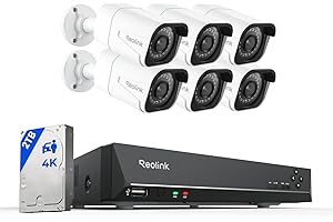 REOLINK 8CH 4K Security Camera System, 6pcs H.265 Bullet Wired PoE Cameras for Home Security Outdoors, Smart Person Vehicle Detection, 8CH NVR Recorder with 2TB HDD for 24-7 Recording, RLK8-800B6