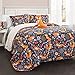 Lush Decor Pixie Fox Reversible Quilt Set, 4 Piece Set, Full/ Queen, Navy & Orange - Bedding Sets For Girls - Whimsical Quilt For Kids & Toddlers - Floral & Heart Print - Woodland Bedroom Decor