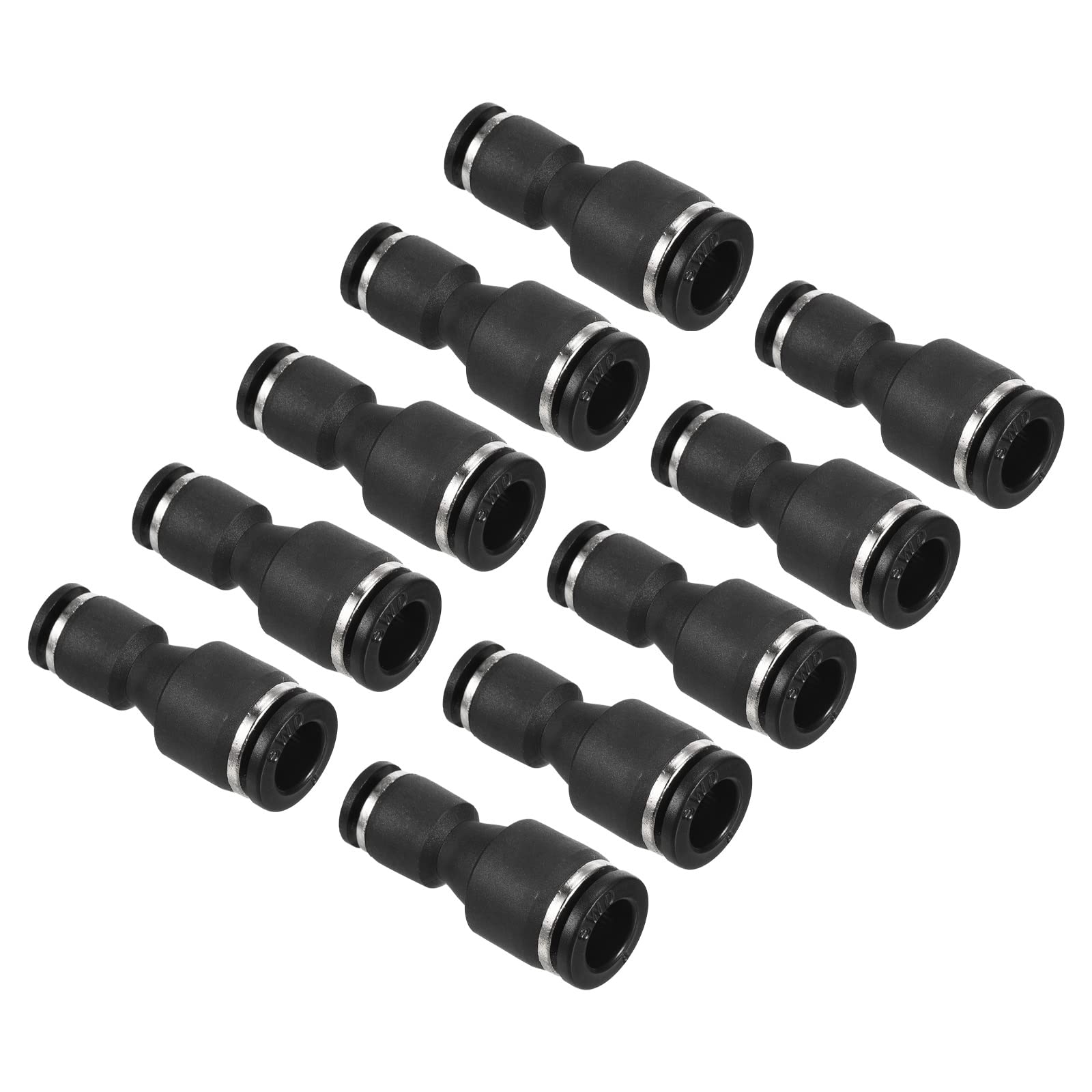 PATIKIL 8mm to 4mm Reducing Push to Connect Air Line Fitting, 10 Pack Straight Union Reducer Pneumatic Quick Connect Fittings, Black