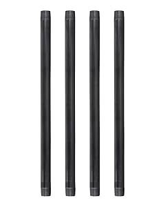 Pipe Decor 3/4” x 18” Malleable Cast Iron Pipe, Pre Cut, Industrial Steel Grey Fits Standard Three Quarter Inch Black Threaded Pipes Nipples and Fittings, Build Vintage DIY Furniture, 4 Pack