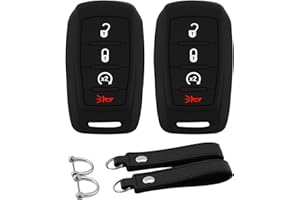 Koaudb Silicone Rubber Key Fob Cover Compatible with 2022-2019 Dodge RAM 1500 2500 3500 4500 5500 4 Buttons Smart Car Key Shell Protector with Keychain 2 Pack (DDG-BB)
