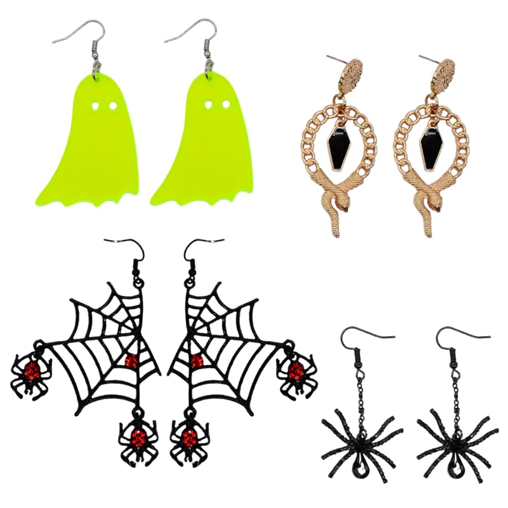 8PCS Creative Halloween Earrings Halloween Spider Earrings Halloween Ghost Earrings Personalized Earring Gifts Halloween Pendants For Women Halloween Party Dress Matching
