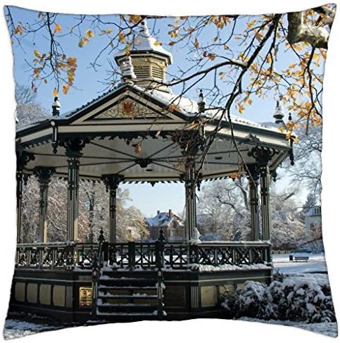 fountain and gazibo in the winter - Throw Pillow Cover Case (18