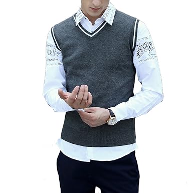 Amazon Spinas スピナス メンズ 秋冬コーデ Vネック 無地 ニット