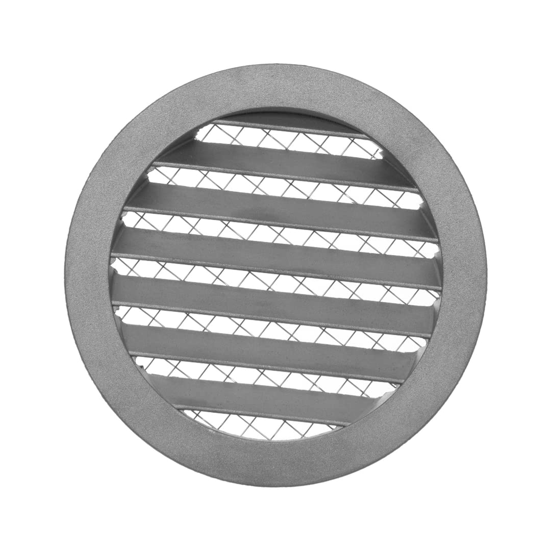 125mm / 5 inch Air Vent Cover - Round Soffit Vent - Louvered Ventilation Grille with Mesh - Aluminum