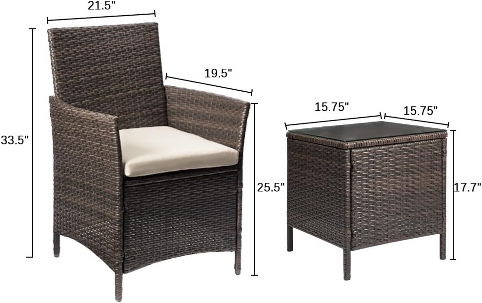 Devoko Patio Porch Furniture Sets 3 Pieces PE Rattan Wicker Chairs with Table Outdoor Garden Furniture Sets (Brown/Beige): Garden & Outdoor