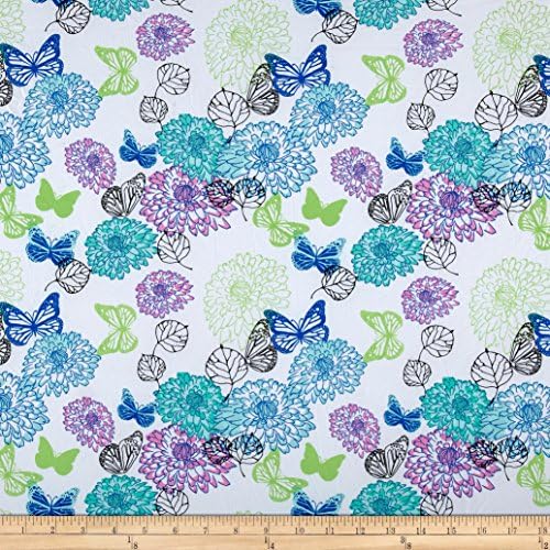 ITY Stretch Knit Butterfly Floral Pink/Mint Fabric By The Yard