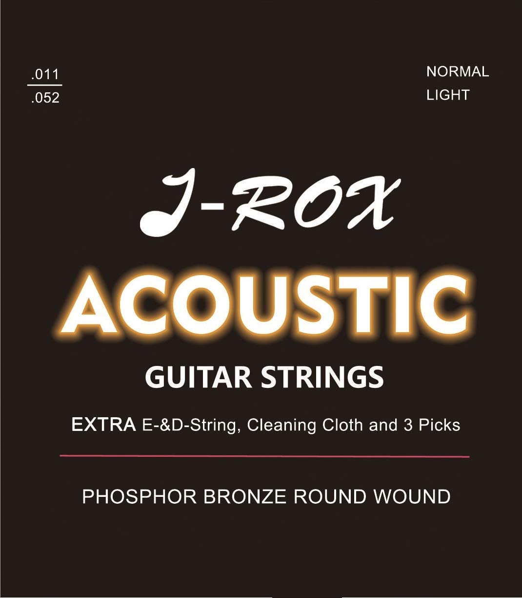 J-ROX Guitar Strings Western Guitar - Premium Phosphor Bronze Strings for Western Guitar, Acoustic Guitar + Extra E-String + Extra D String + Cleaning Cloth + 3 Picks - Guitar Strings