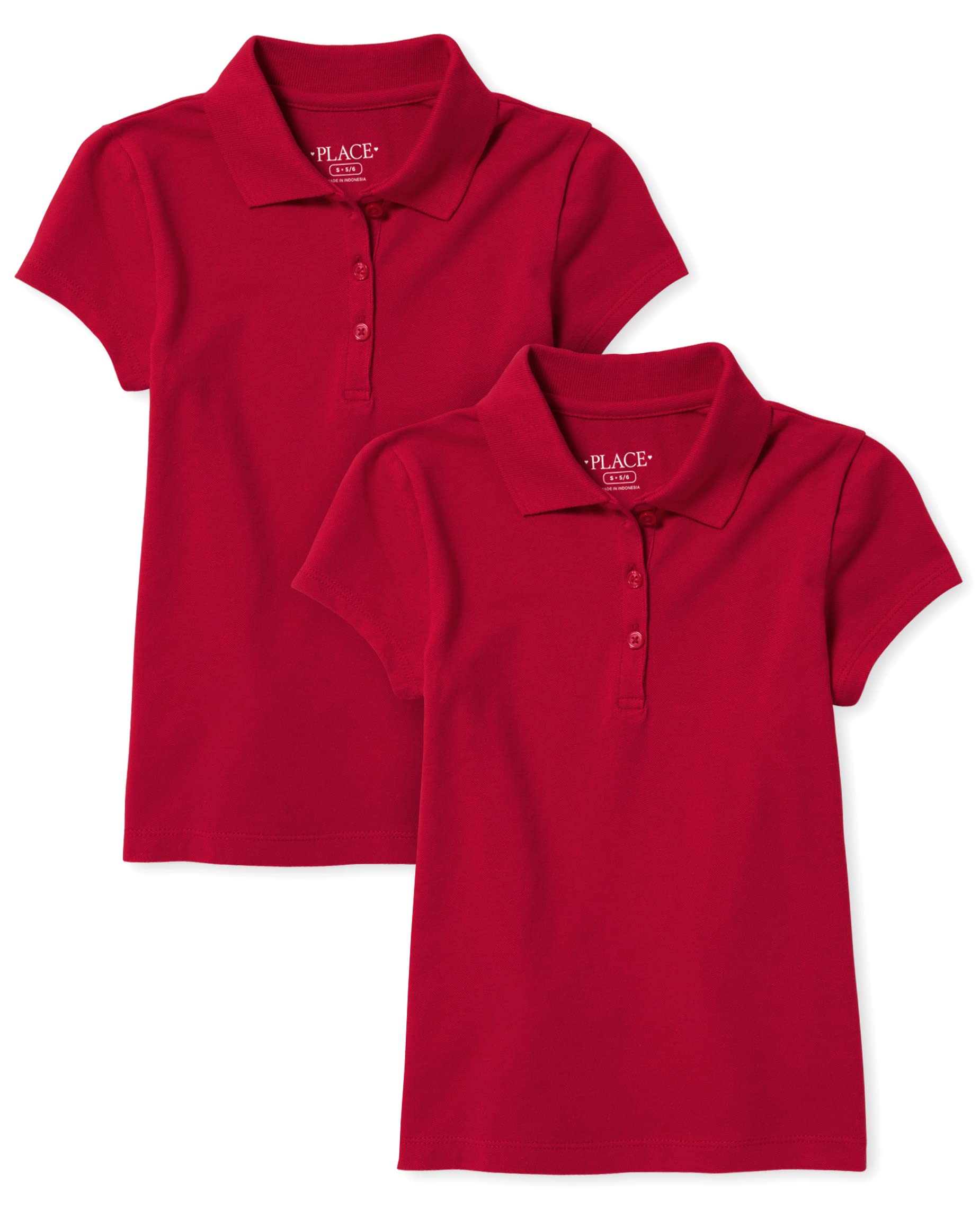 Photo 1 of **one piece**The Children's Place girls Short Sleeve Pique Polo Shirt, Ruby 2 Pack, Medium US