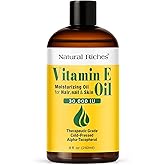 Natural Riches Vitamin E Oil | 100% Pure and Natural Cold Pressed Vitamin E oil for Skin, Scars, Face, Nails, Hair, Scalp 30,000 IU Non-GMO Verified Hair & Body Oil :8 Fl Oz