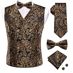 Hi-Tie Mens Suit Vest Bowtie Set Ties for Men V
