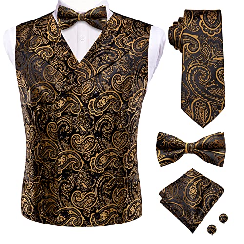 Hi-Tie Mens Suit Vest Bowtie Set Ties for Men V
