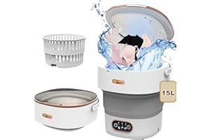 YLTIMER Mini Washing Machine, 15L Upgraded Portable Small Washing and Dryer Machine, Collapsible Washer with Spin for Travel,Apartment, Baby Clothes, Socks